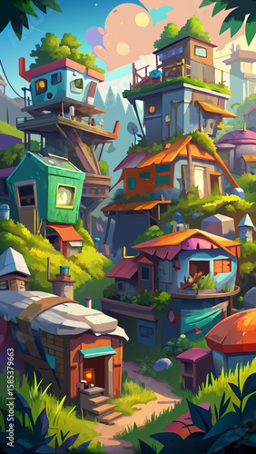 Cozy Post Apocalyptic Village of Survivors in a Library