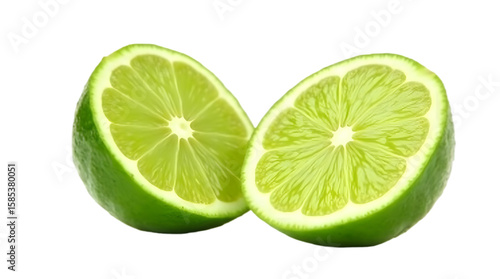 Fresh Lime Halves and Slice on Transparent Background with Vivid Green Texture, Juicy slice of lime isolated on transparent png. Ai