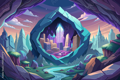 A Massive Hollow Geode with a City Inside