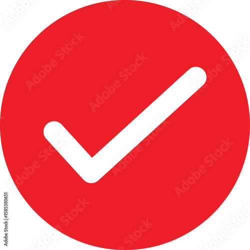 White check mark symbol inside a red circle on a white background