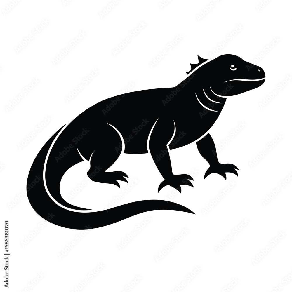 Fototapeta premium Komodo Dragon Silhouette Vector Icon – Giant Lizard Wildlife Outline