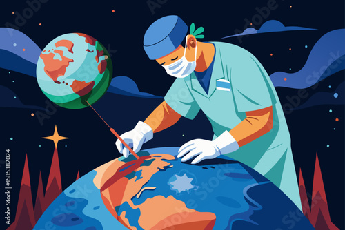 A Surgeon Performing an Operation on a Sick Planet Earth