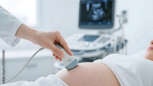 Doctor Performing Ultrasound Scan on Pregnant Woman – Prenatal Care and Medical Examination Concept