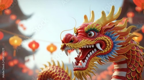 Wallpaper Mural Colorful Dragon Sculpture with Lanterns for Festive Decoration Torontodigital.ca