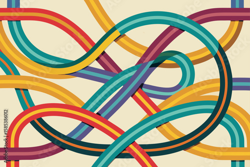 Brightly Colored Transit Lines Meandering and Overlapping