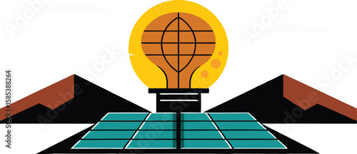 An illustration of solar panels on a rooftop, often accompanied by elements like sun rays or a house, symbolizing renewable energy and sustainability