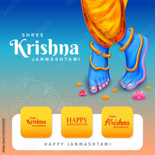 Lord Krishna in the religious festival background of India for Shri Krishna Janmashtami celebration