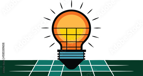 An illustration of solar panels on a rooftop, often accompanied by elements like sun rays or a house, symbolizing renewable energy and sustainability