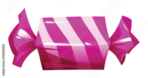 Purple and white striped candy in a twisted wrapper, a delightful and colorful sweet confection. Vector cartoon illustration