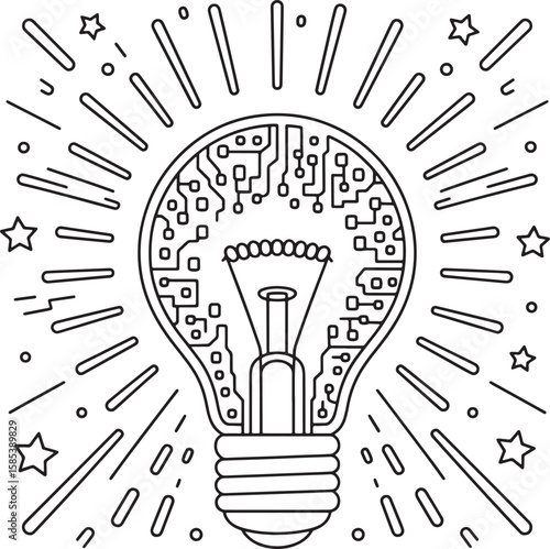 Futuristic Light Bulb with Circuit Board Technology Concept Vector Illustration. Tech Light Bulb, Circuit Idea Bulb, Innovative Energy Icon, Digital Creativity Symbol, Futuristic Ai Technology