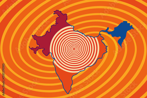 India Map of Fluid Lines Morphing into an Ashoka Chakra