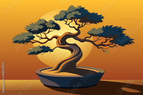 Bonsai Tree Gently Aging and Casting a Soft Shadow