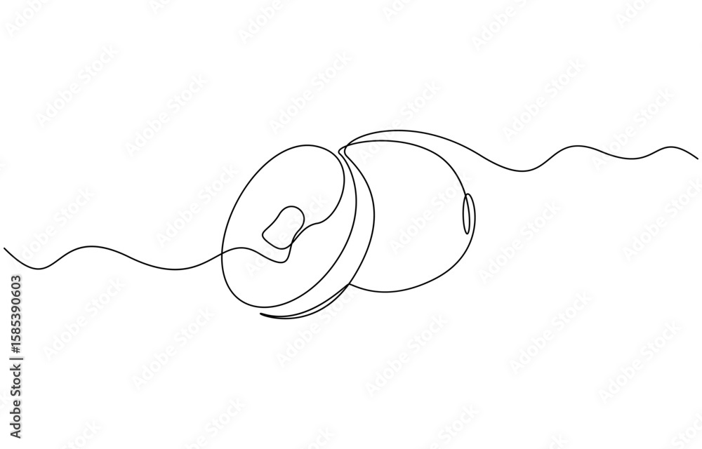 Obraz premium Kiwi fruit whole and a half in continuous line art drawing style, Continuous line drawing of kiwi. Minimalist design for kiwi fruit and refreshment themes.