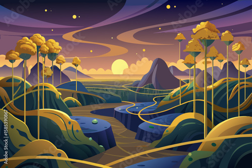 Hovering Land Masses Stitched with Golden Vines