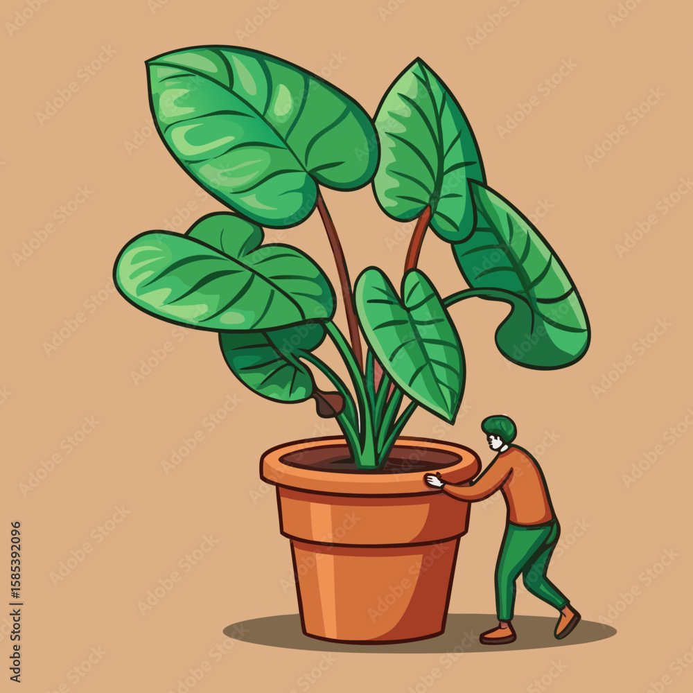 Obraz premium Vector illustration of a small potted houseplant with green leaves, perfect for gardening and nature-themed designs