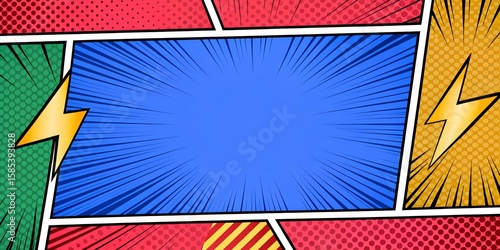 Comic Book Page Background with Lightning Bolts.