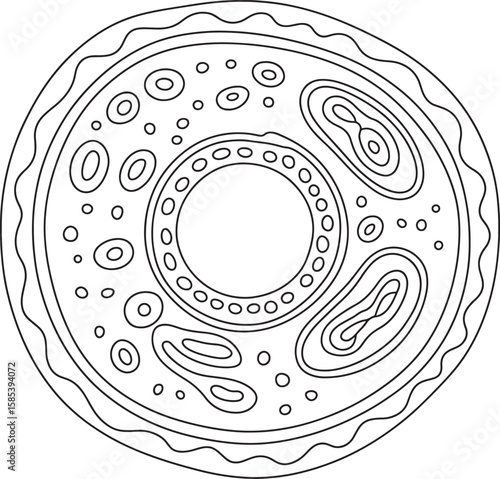 Abstract Microscopic Biological Cell Structure Vector Illustration. Microscopic Cell Art, Abstract Biology Circle, Petri Dish Design, Organic Cell Structure, Scientific Microorganism Vector