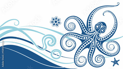Artistic patterns created by paint mixing into transparent water in blue white background vector illustration.