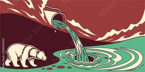 Artistic patterns created by paint mixing into transparent water in red green background vector illustration.