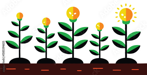 An illustration depicting the stages of plant growth, from seedling to mature plant, often with elements like roots, leaves, and flowers
