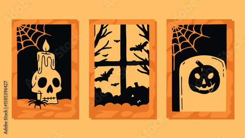 halloween themed art: skull, pumpkin, bats clip art preview
