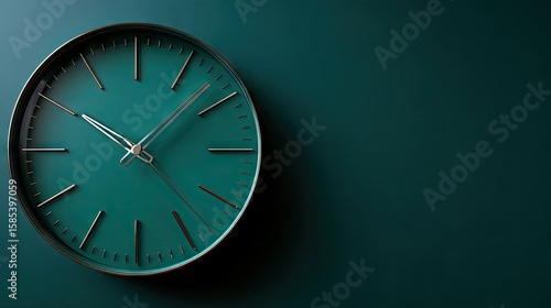 Teal wall clock against teal background