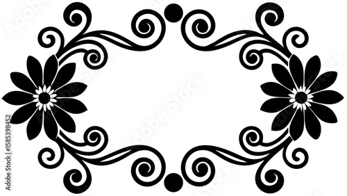 A captivating black ink border design showcases floral elements blended with abstract patterns creating a decorative artistic frame for various creative applications.
