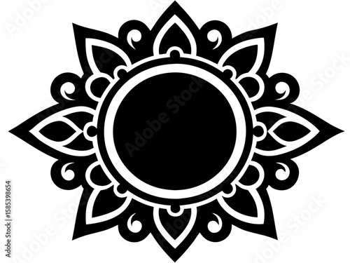 Elegant black ink border design showcases floral artistry alongside captivating abstract elements creating a sophisticated visual suitable for various creative applications.
