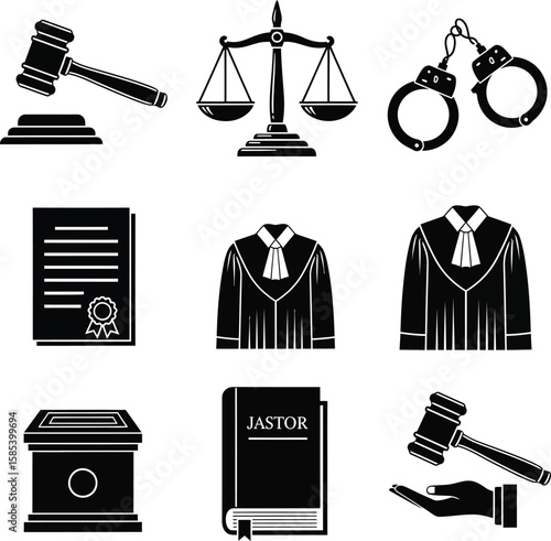 Legal and Justice System Black Silhouette Icons