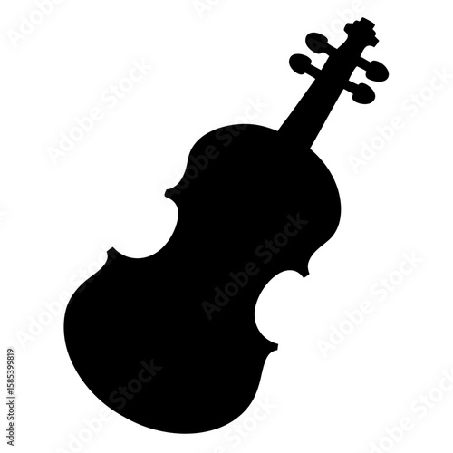 Black silhouette of a classical violin against a stark white background