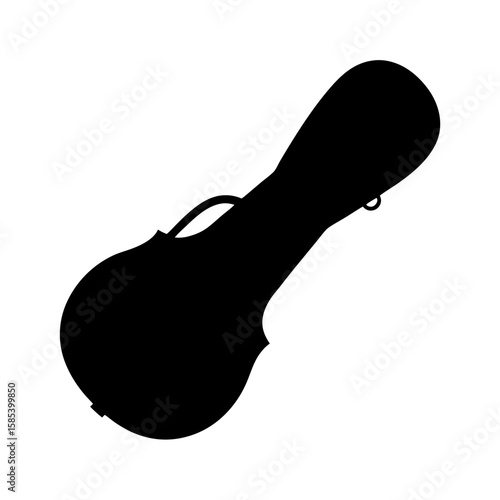 Silhouette of a black hard shell cello case on white background