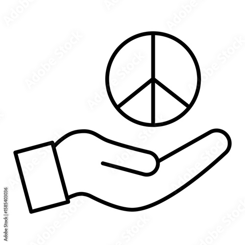 peace symbol on a palm line icon with editable stroke