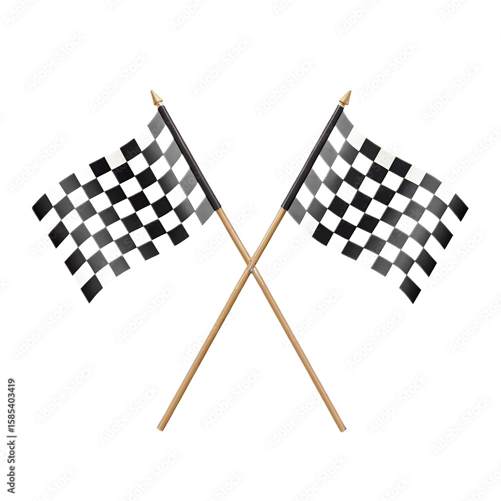 Fototapeta premium Two checkered racing flags are crossed, symbolizing victory and the thrill of motorsports competition isolated on transparent background