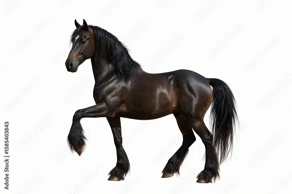 Fototapeta premium Black horse posing, studio, white background, equestrian
