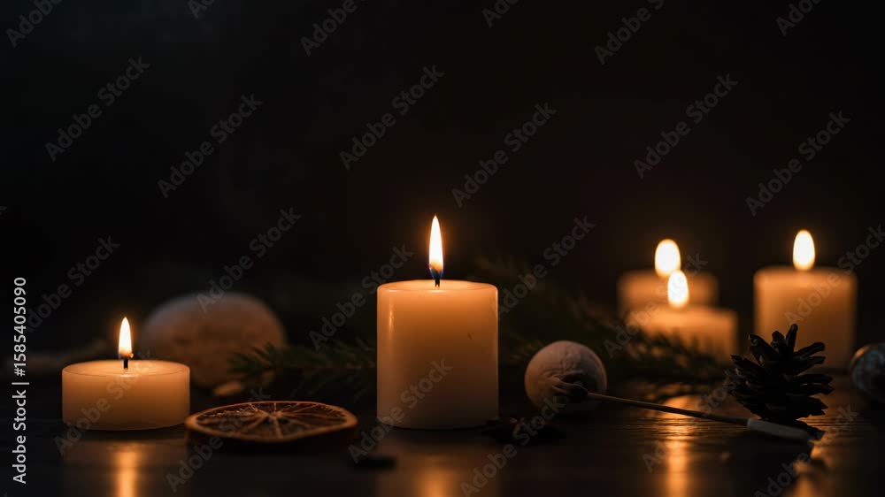 Serene Candlelight Arrangement with Warm Glow and Aromatic Elements Serene Candlelight Arrangement with Warm Glow and Aromatic Elements
