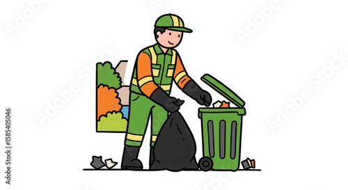 Sanitation Worker Cleaning Up Trash