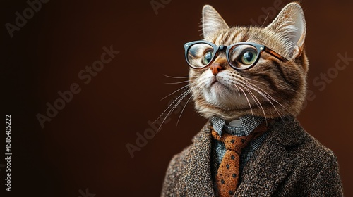 Stylish cat wearing a suit and glasses.