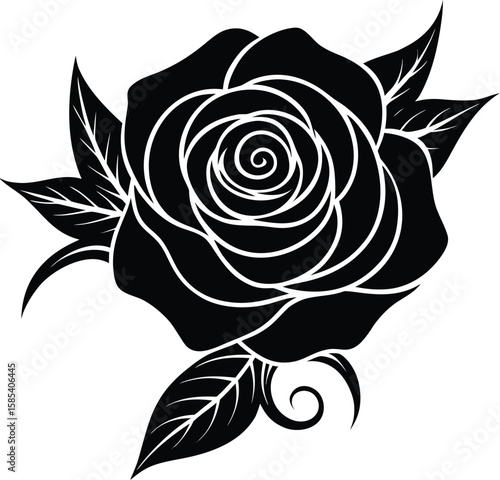 Blooming Rose and Swirl Corner with Negative Space