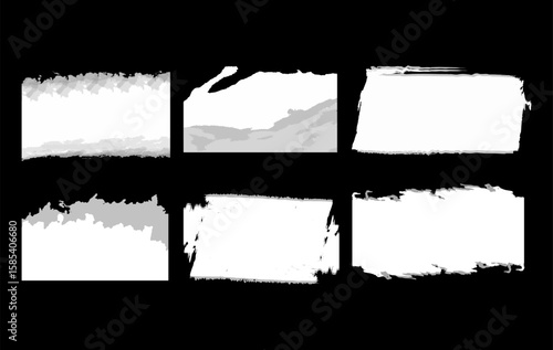 Set of 6 high resolution horizontal brush stroke borders with rough, grunge style edges. These hand drawn paint banners are perfect for modern poster layouts, website headers, digital art.