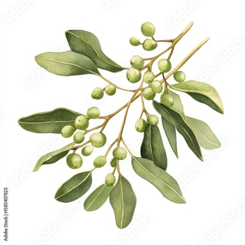 Wallpaper Mural Mistletoe illustration watercolor leaves. Torontodigital.ca