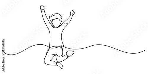 Happy Children Jumping Silhouette Continuous One Line Drawing. Kids Players Abstract Minimal Line Art Drawing, Single one sketch line childhood vector illustration editable stroke, Celebration Joy pro