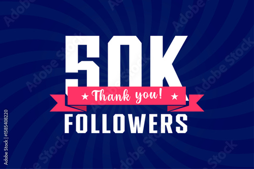 50K Followers Thank You Graphic Banner with Bold Text and Ribbon Design