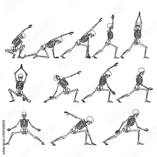 Skull Doing Yoga – Skeleton in Warrior Pose Funny Halloween Art