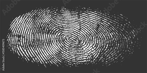 Detailed white fingerprint pattern against a dark gray background texture