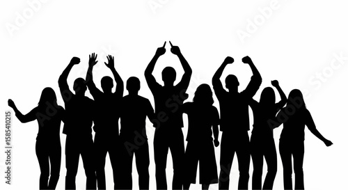 Group Cheering Silhouette Set – Celebration and Crowd Poses in Vector Style on White Background