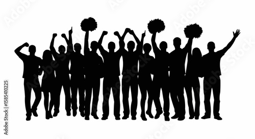 Group Cheering Silhouette Set – Celebration and Crowd Poses in Vector Style on White Background