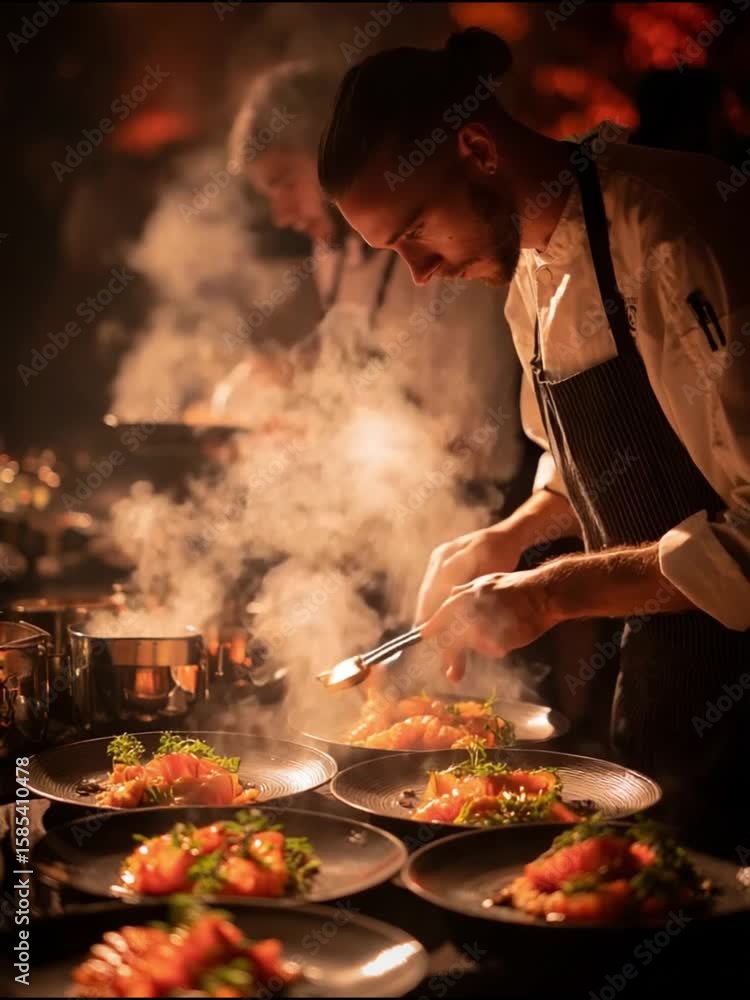 custom made wallpaper toronto digitalCulinary Symphony: A focused chef meticulously plates gourmet dishes, embodying the dedication and precision of fine dining, amidst a cloud of savory steam.