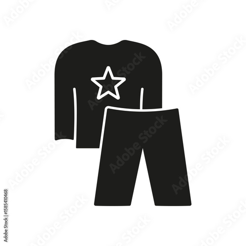 Pajama Set With Star Design Solid Icon. Sleepwear, Comfort, And Nightwear Silhouette Symbol. Cozy Home Attire. Isolated Vector Illustration