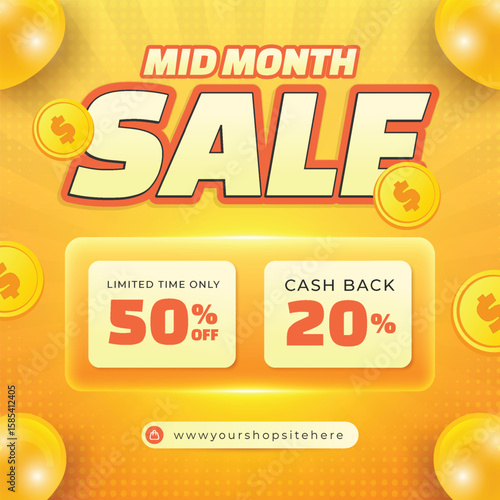 Mid month sale limited time offer and cashback deals. Big sale special offer. end of season special offer banner. big sale campaign, vector illustration, editable template