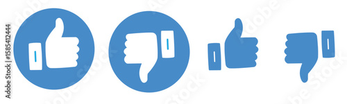 Thumbs Up and Down Social Icons in Flat Blue Vector Style for Reactions